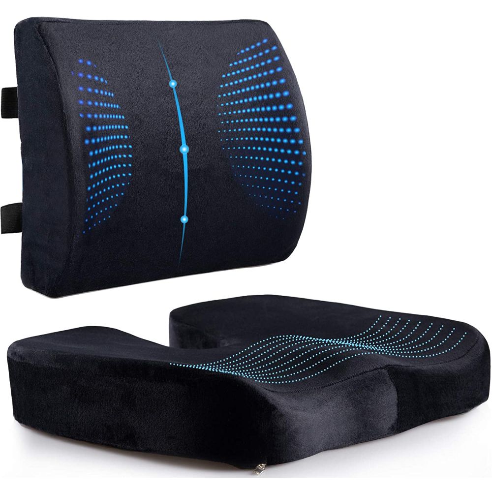 Seat Cushion and Lumbar Support Pillow - Blue Memory Foam Filling