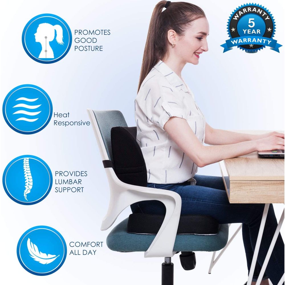 Seat Cushion and Lumbar Support Pillow - White Memory Foam Filling: image 5