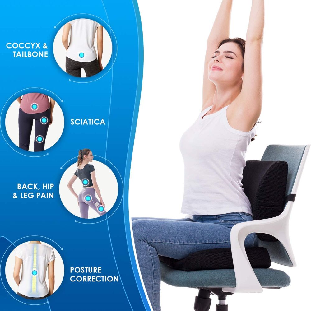 Seat Cushion and Lumbar Support Pillow - White Memory Foam Filling: image 7