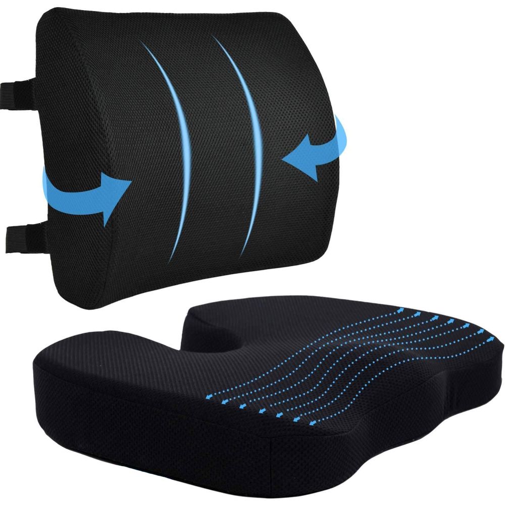 Seat Cushion and Lumbar Support Pillow - White Memory Foam Filling: image 1